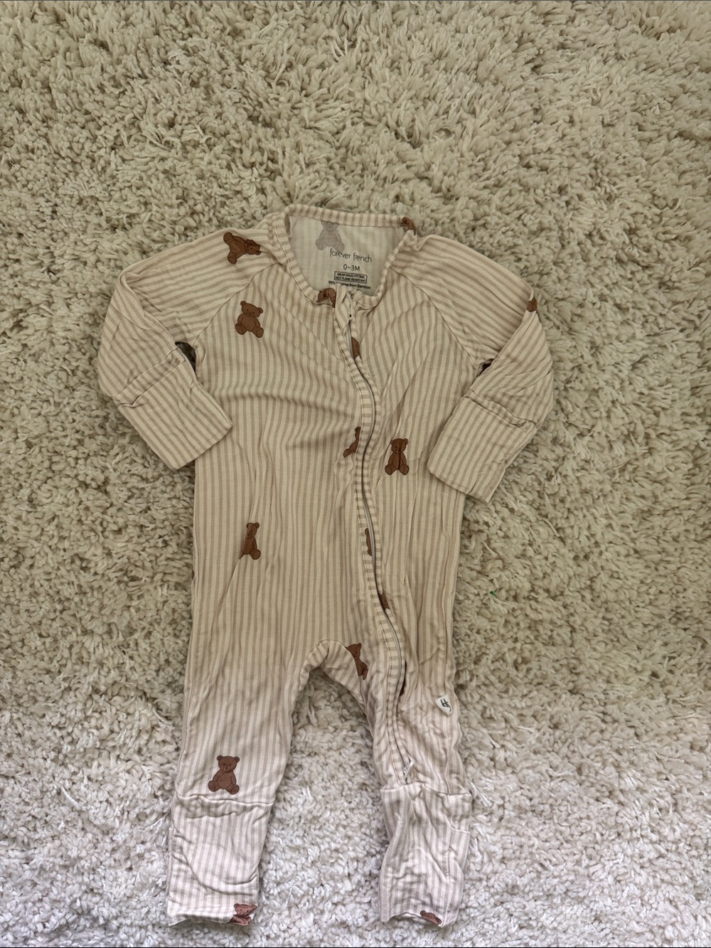 Forever French Beige Striped Bear Print One-Piece convertible